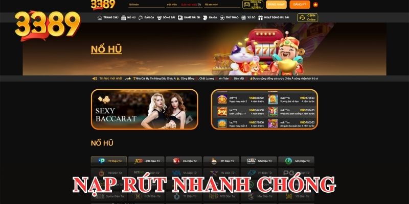 Nạp rút nhanh chóng, an toàn, bảo mật tại 3389